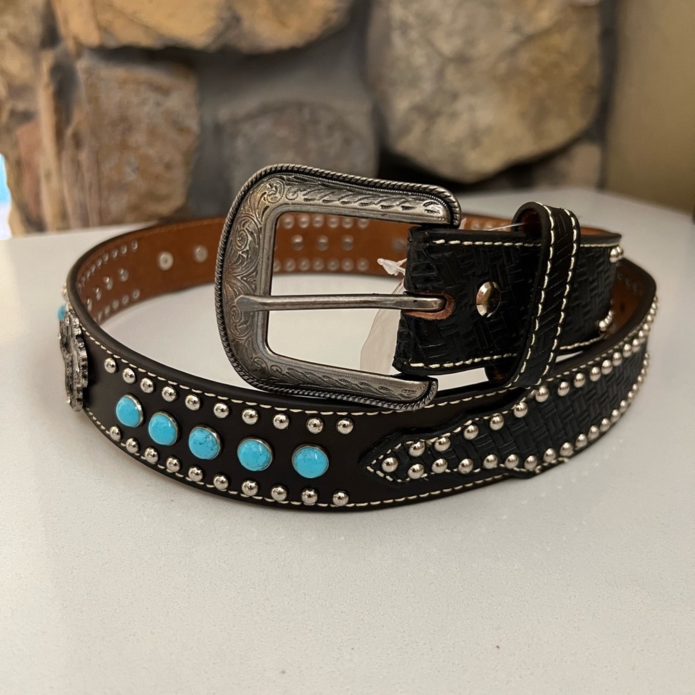 Turquoise accent Leather Belt Size 34
